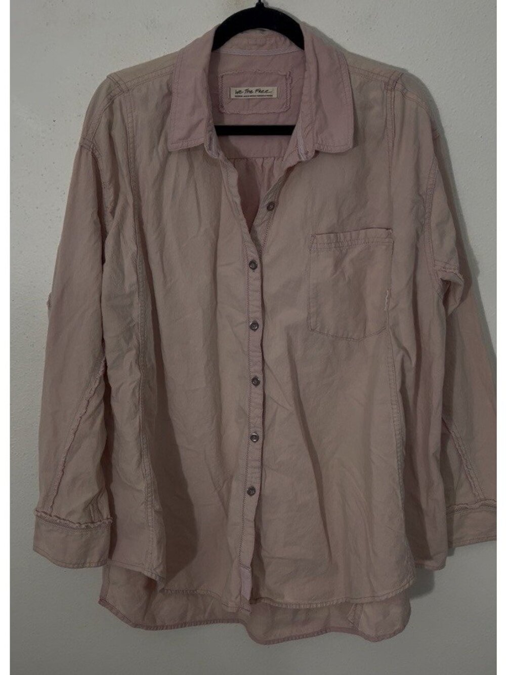 We The Free Faded Distressed Pink Cotton Button Down Shirt Medium